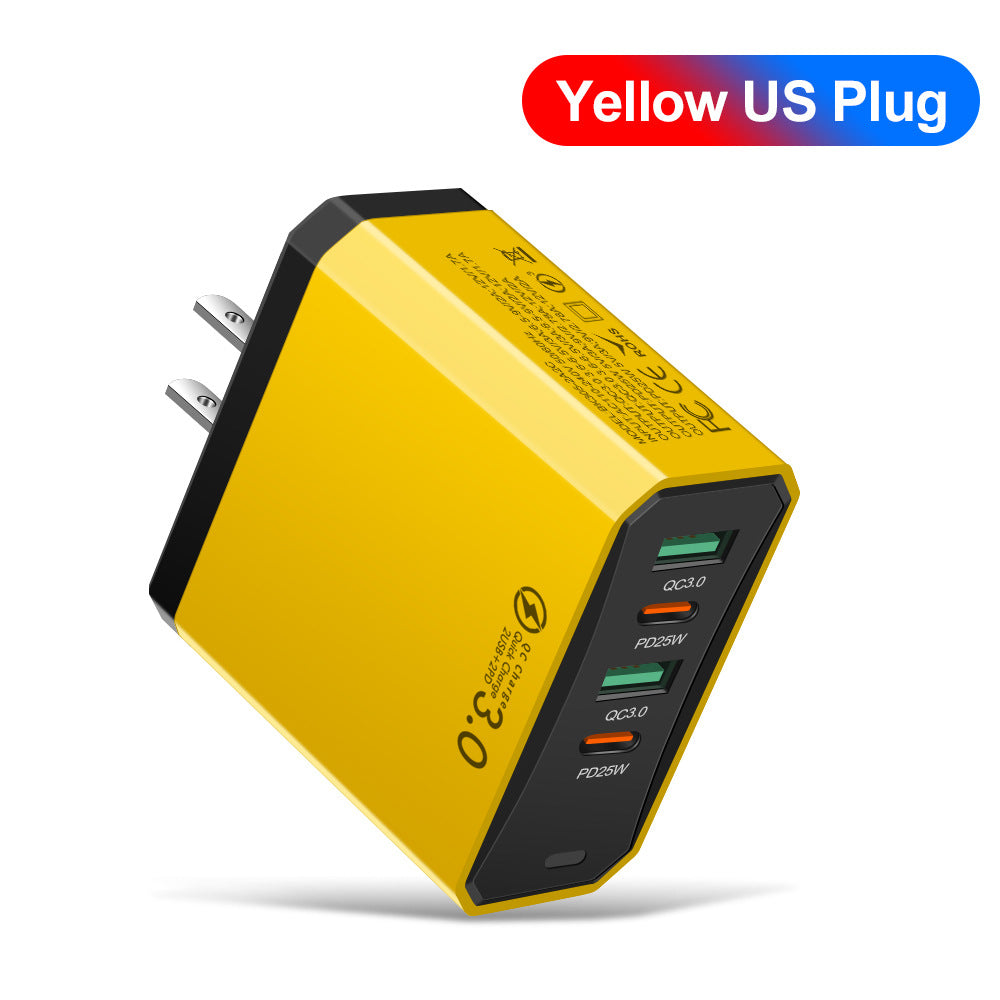 Four in one 2USB+2PD mobile phone charger, tablet plug, European, American and British standard super fast charging - Korvel