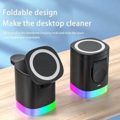 3 In 1 Magnetic Wireless Fast Charger For Smart Phone RGB Ambient Light Charging Station For Airpods IWatch - Korvel