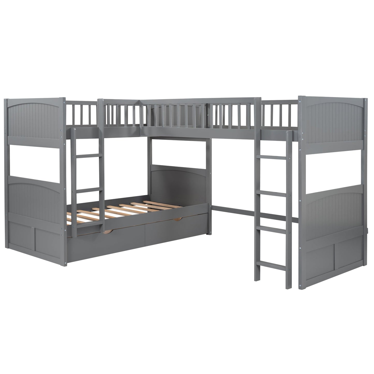 Twin Size Bunk Bed with a Loft Bed attached, with Two Drawers,Gray - Korvel
