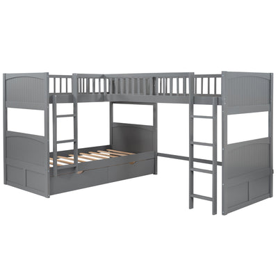 Twin Size Bunk Bed with a Loft Bed attached, with Two Drawers,Gray - Korvel