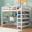 Full Size Loft Bed with Storage Shelves and Under-bed Desk  White - Korvel