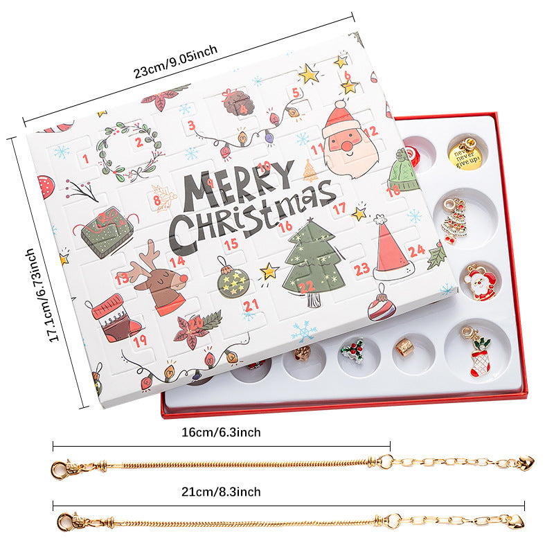 DIY creative children's bracelet jewelry 24-grid calendar Christmas holiday surprise blind box silver set - Korvel