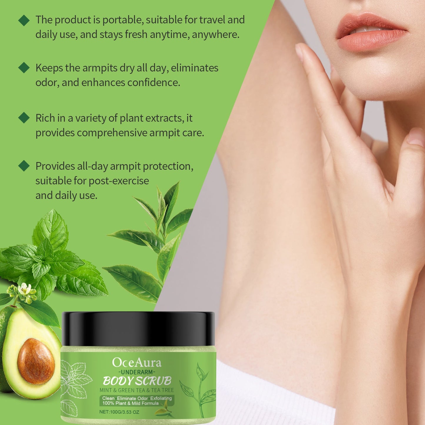 Green Tea Underarm Detox Scrub Exfoliating Student Men And Women Underarm Whitening Joint Rejuvenation Hydrating Moisturizing Scrub - Korvel