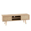 55.12" Rattan TV cabinet double sliding doors for storage adjustable shelf solid wood legs TV console for living room natural - Korvel