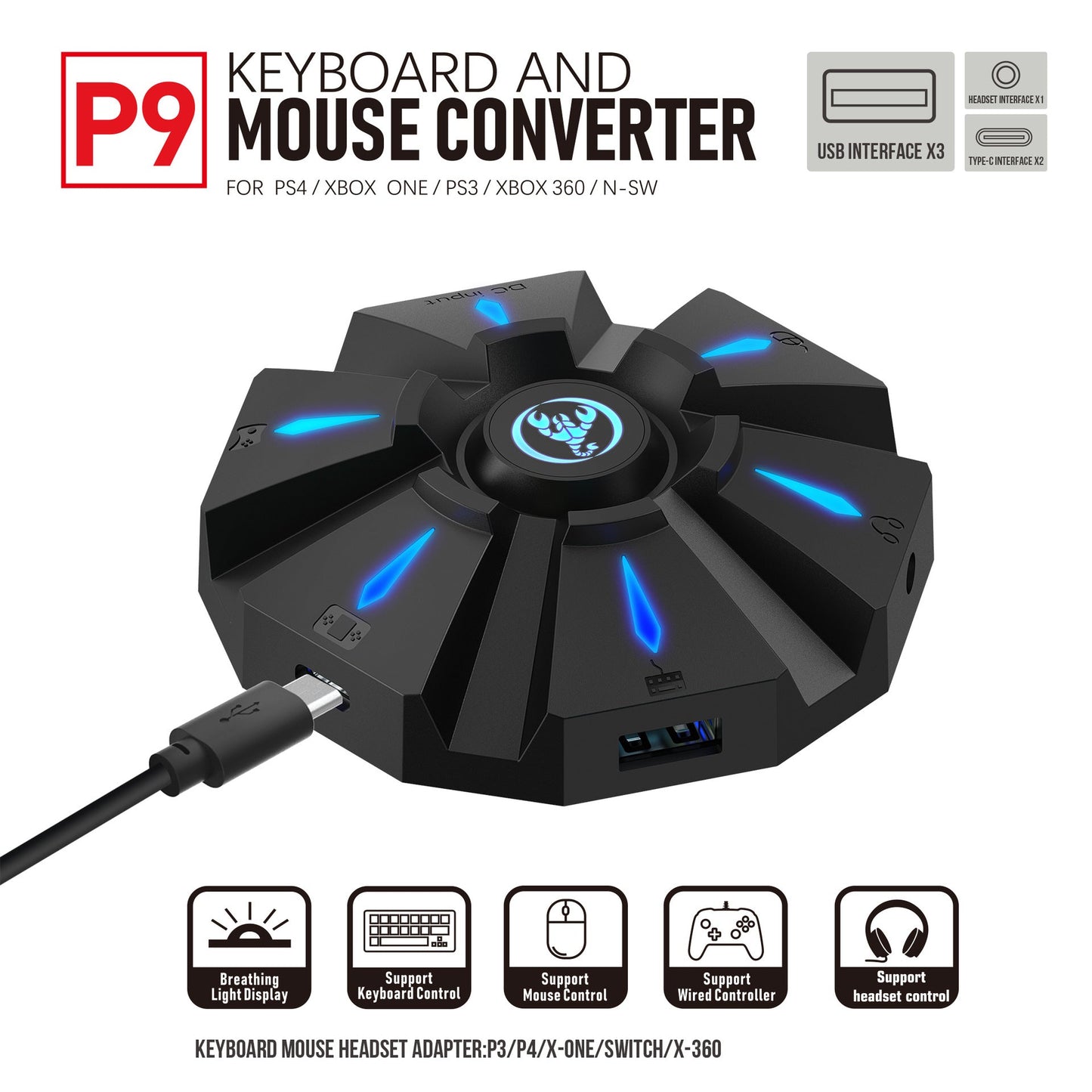 P9 Keyboard Mouse Converter Set for Gaming Devices