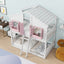 Twin over Twin House Bunk Bed with Roof , Window, Window Box, Door , with Safety Guardrails and Ladder, Pink/White - Korvel