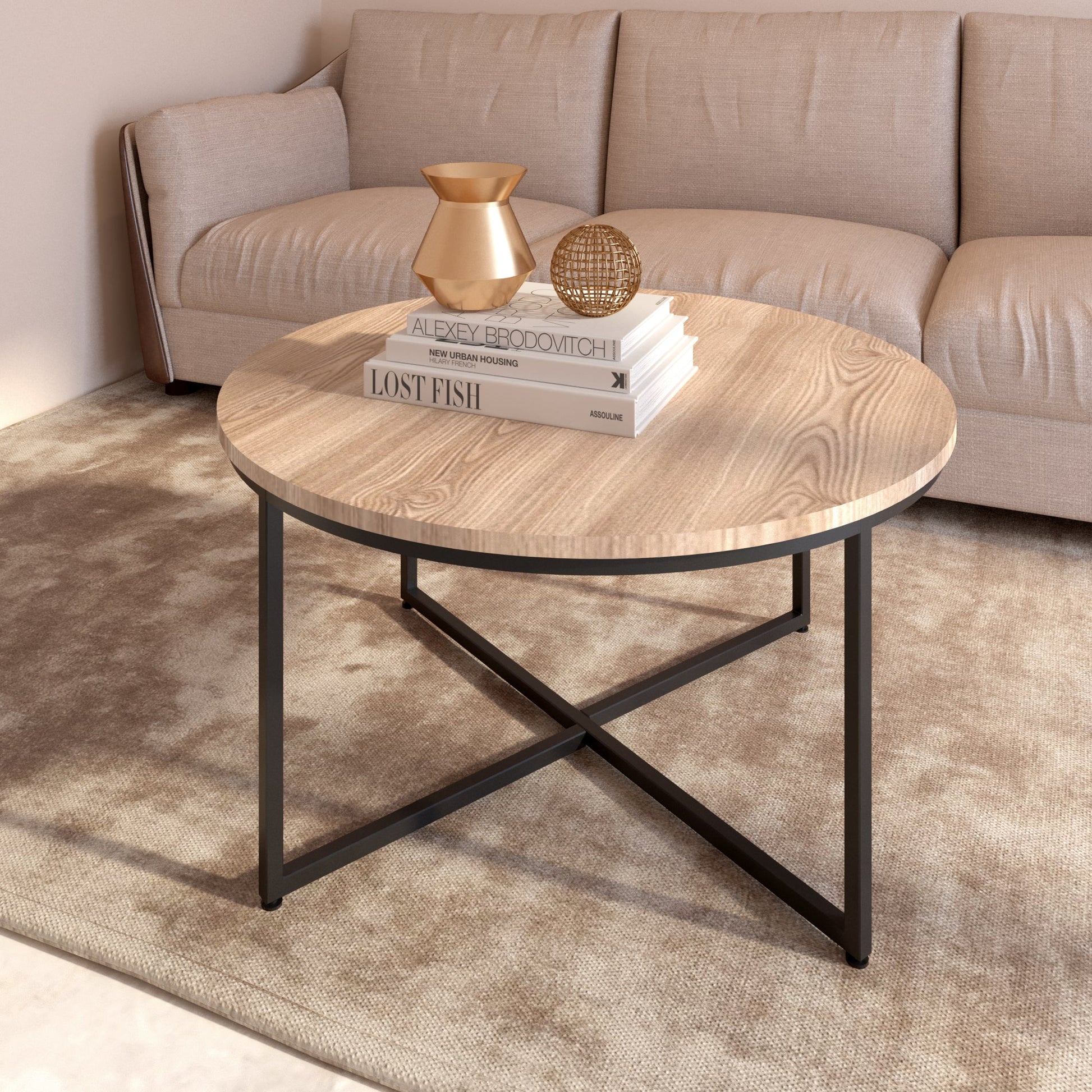Modern Round Metal Coffee Table - Korvel