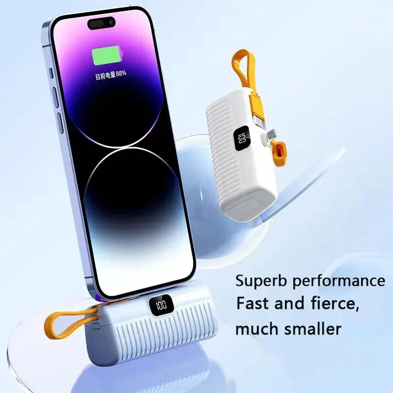 30000Mah Mini Power Bank Ingebouwde Kabel Powerbank Digitale Display Externe Batterij Draagbare Oplader Voor Iphone Samsung Xiaomi - Korvel