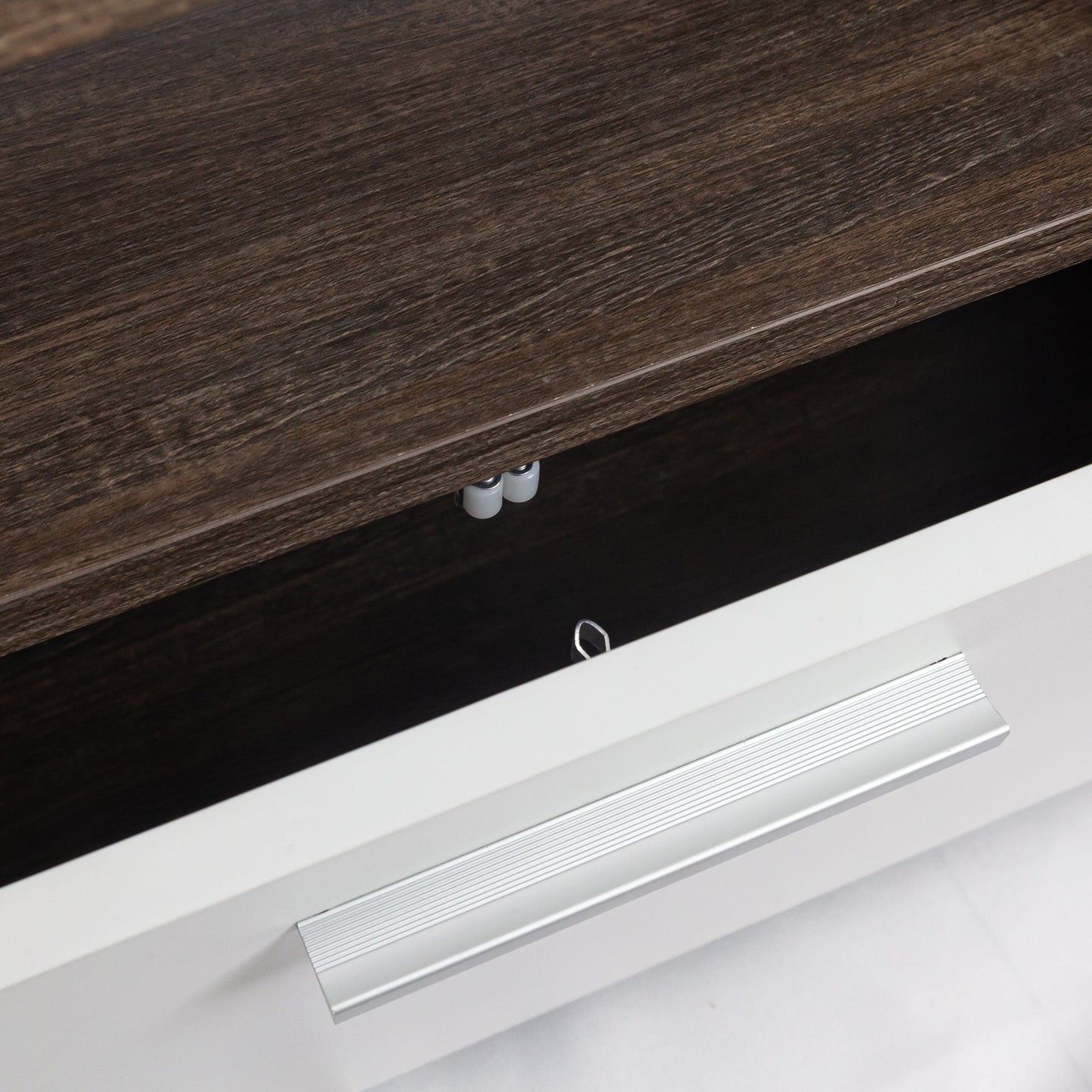 Modern Brown and White TV Stand with Quick Assembly