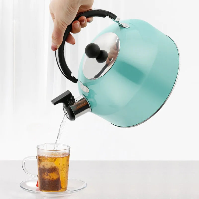 A 3L stainless - steel kettle for gas heating. It features a whistle and a comfortable handle, suitable for cooking and tea. - Korvel