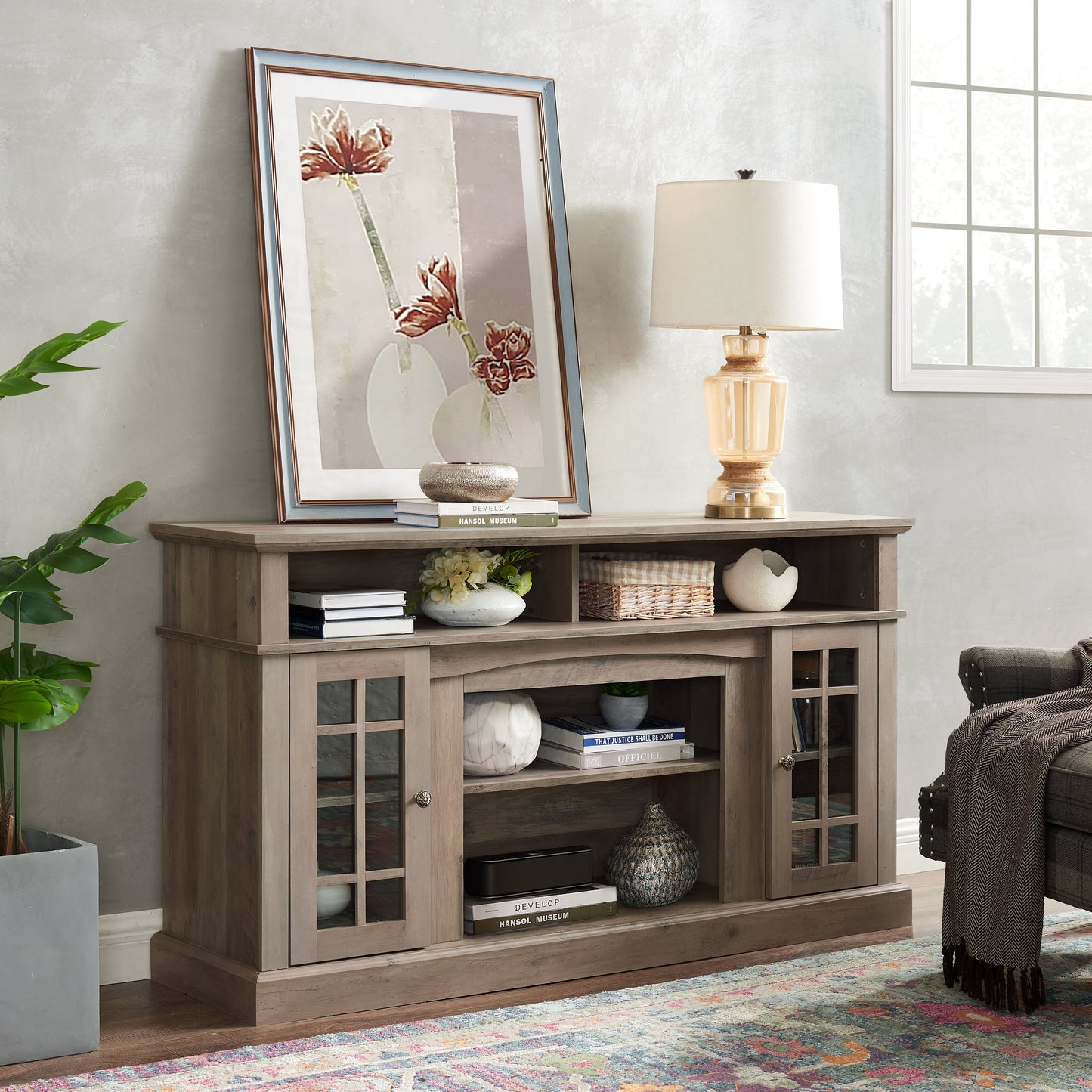 Classic TV Media Stand Modern Entertainment Console for TV Up to 65" with Open and Closed Storage Space Gray Wash - Korvel