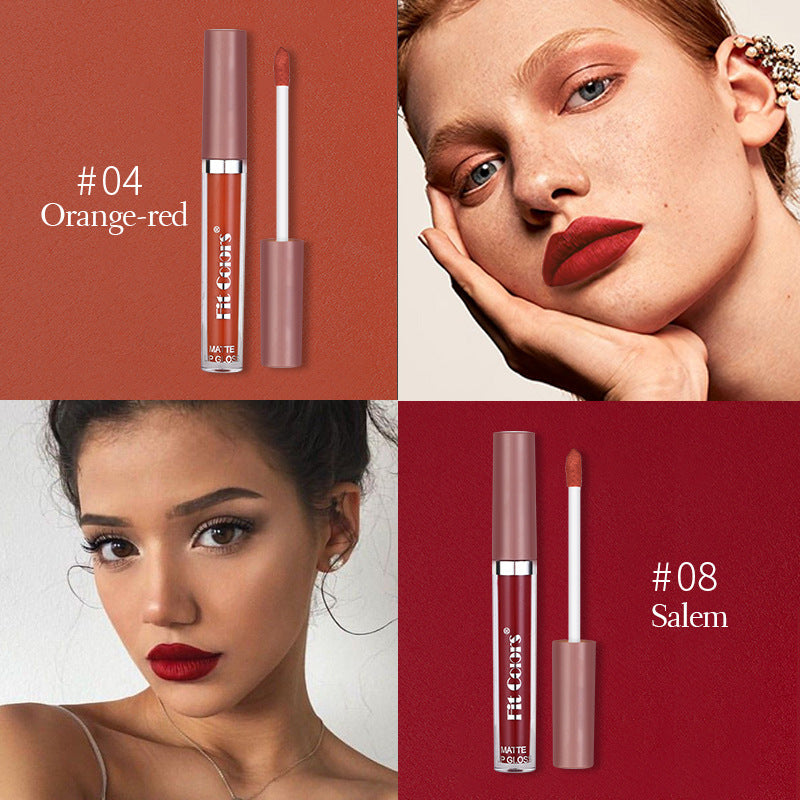 Fit Colors Matte Non-Stick Cup Lip Gloss Not Easy To Fade Matte Liquid Thin Tube Lipstick 8 Color Set Box - Korvel