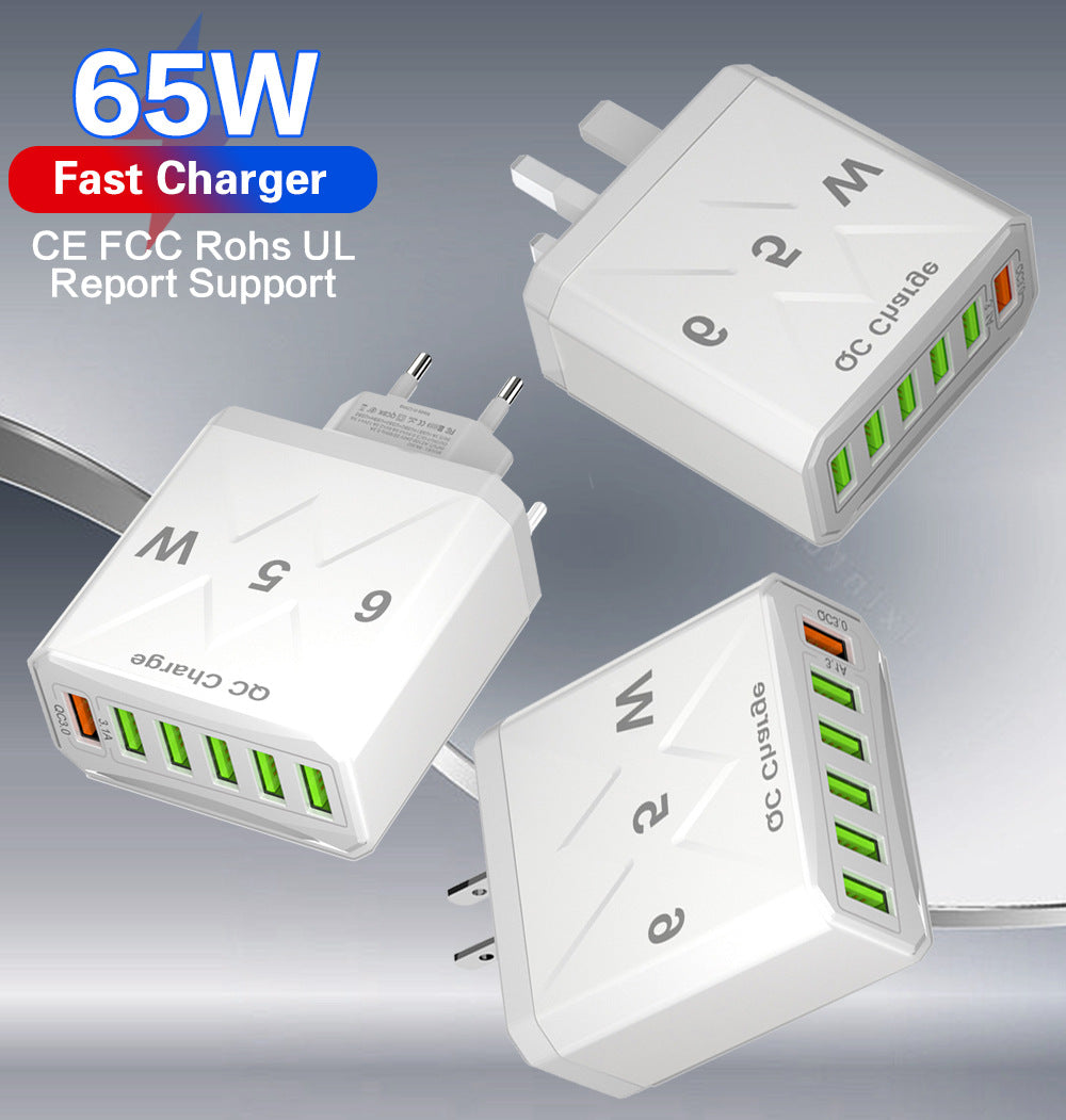 Standard 65W fast charging Korean standard mobile phone charger 6USB multi port fast charging head travel charger - Korvel