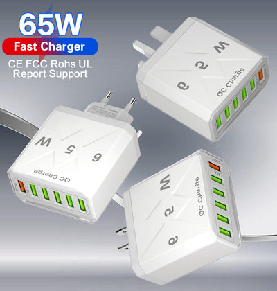 Standard 65W fast charging Korean standard mobile phone charger 6USB multi port fast charging head travel charger - Korvel
