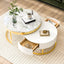 Mesa de café moderna redonda apilable con cajones en blanco