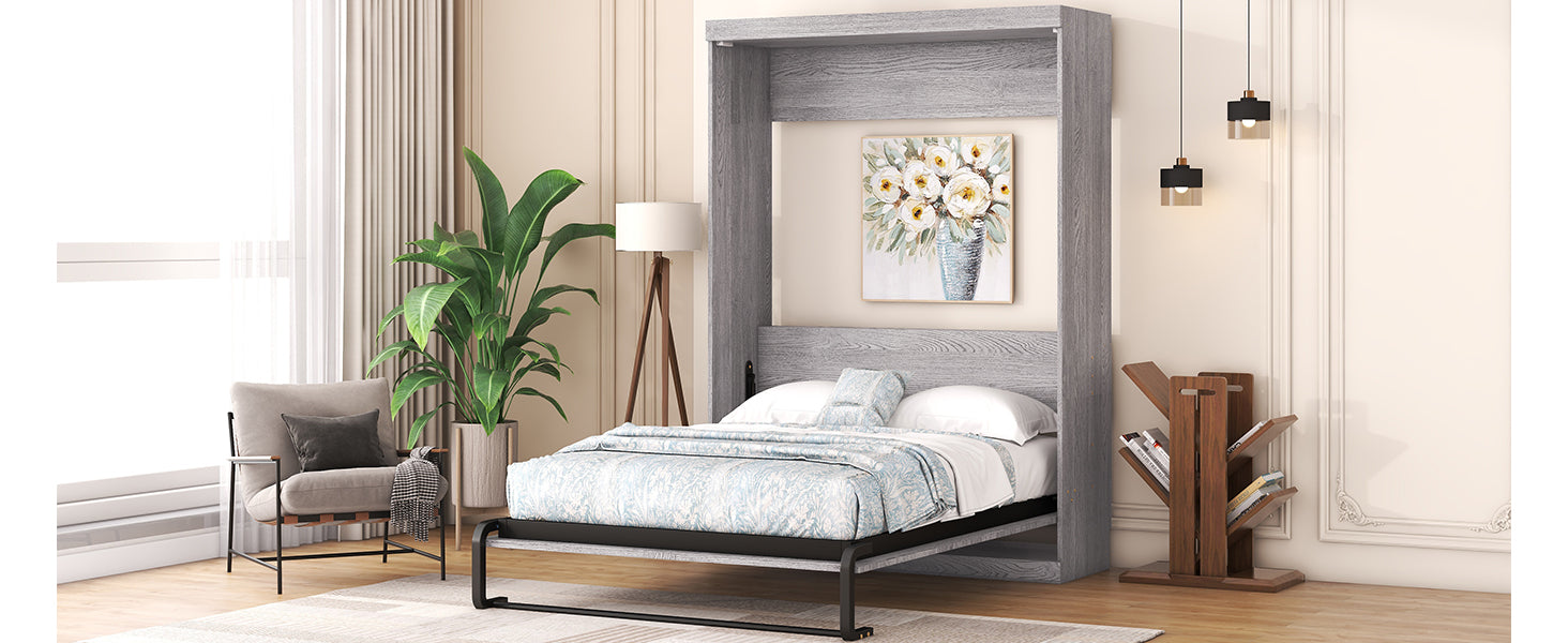 Full Size Murphy Bed, can be Folded into a Cabinet Gray - Korvel