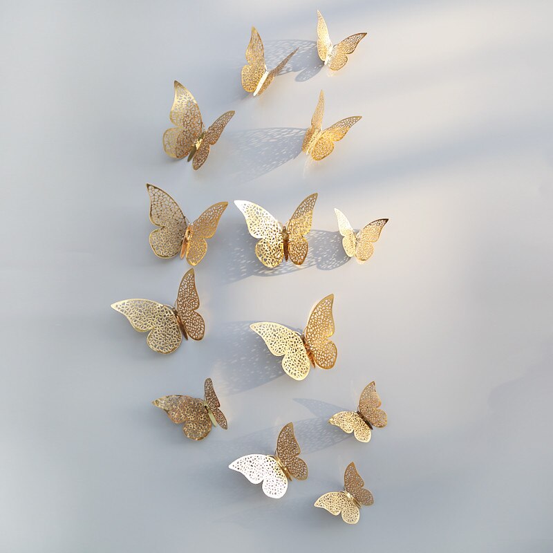 12pcs 3D Hollow Butterfly Wall Sticker for Home Decor DIY Butterflies Fridge stickers  Room Decoration Party Wedding Decor - Korvel