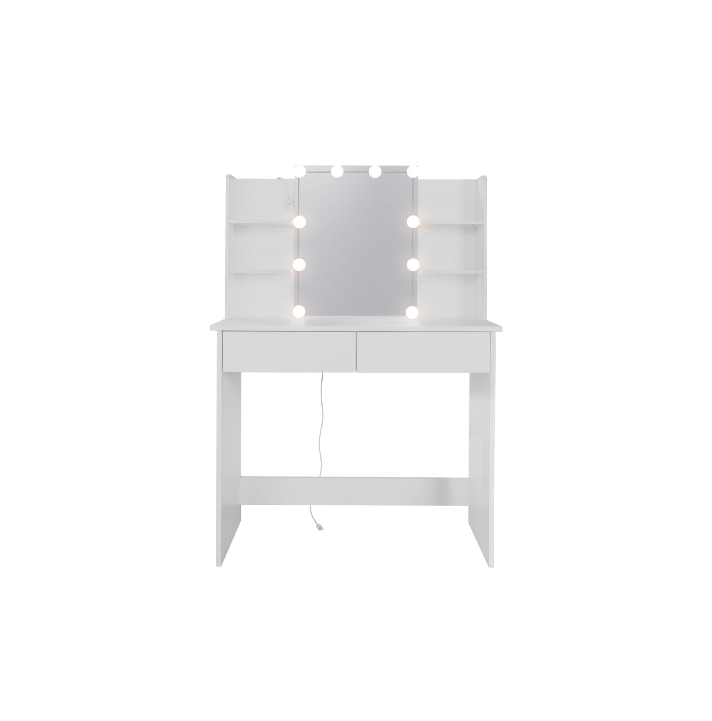 Makeup Vanity Desk With LED Lighted Mirror ,Dressing Table Set With 2 Large Drawers 10 LED Light ,White Color - Korvel