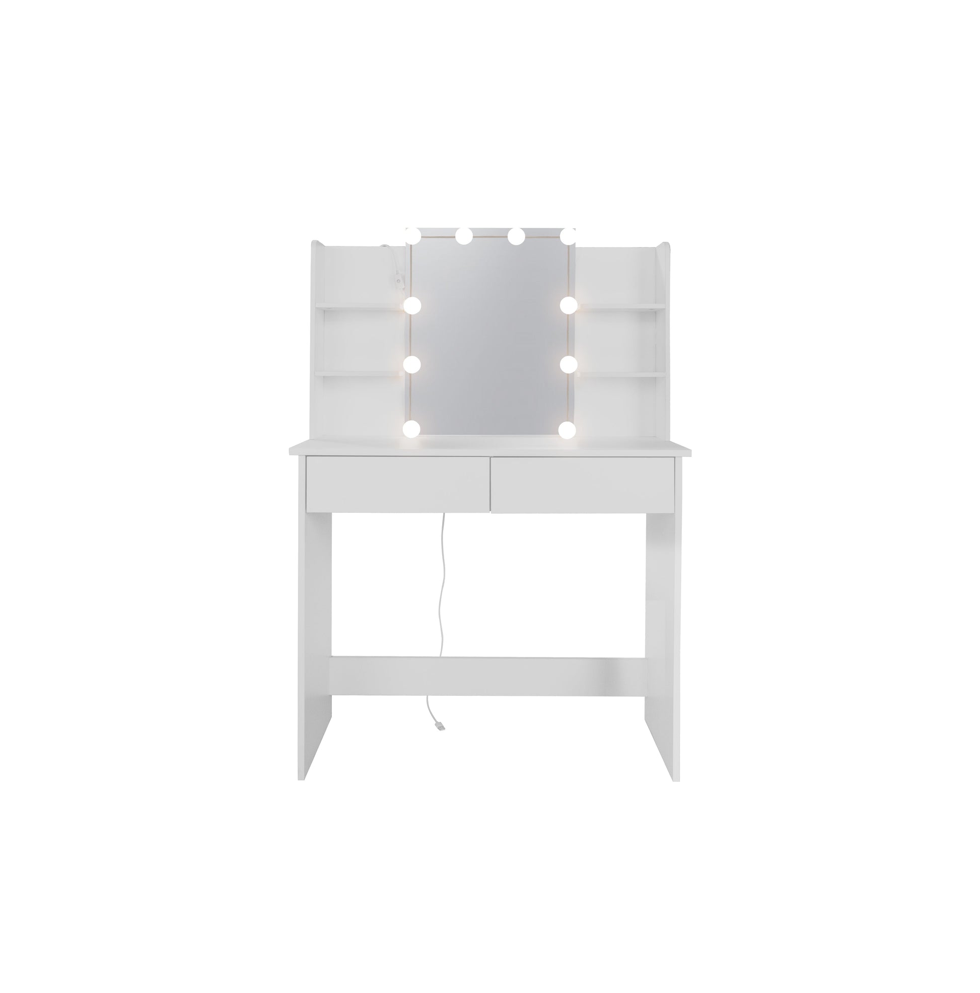 Makeup Vanity Desk With LED Lighted Mirror ,Dressing Table Set With 2 Large Drawers 10 LED Light ,White Color - Korvel