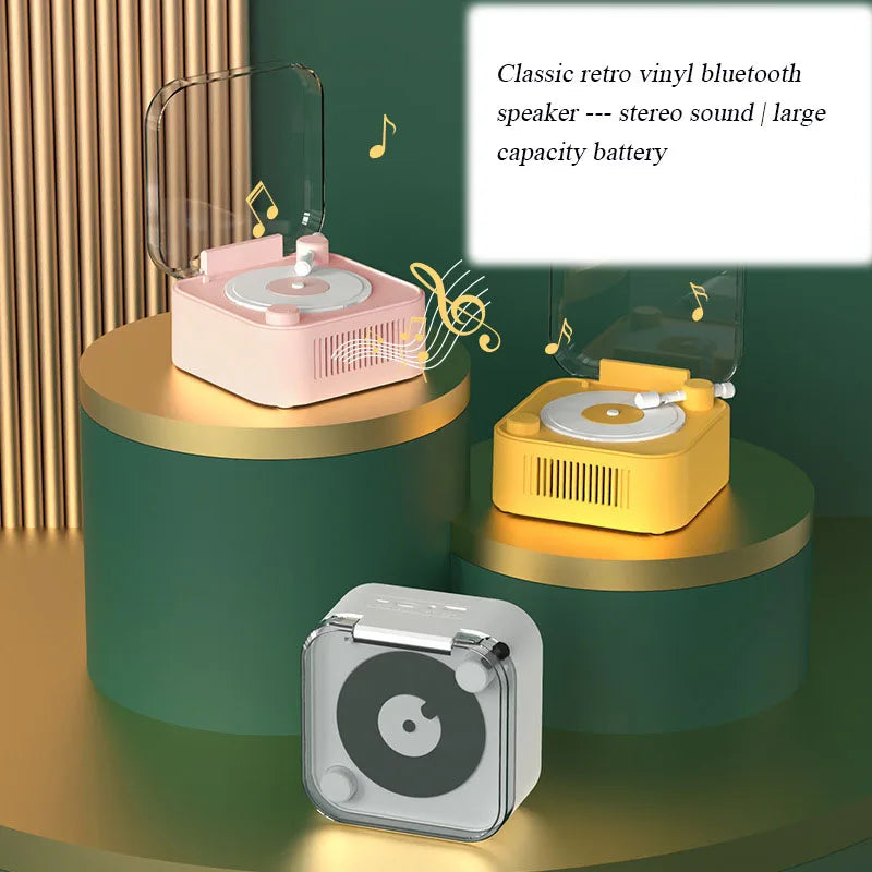 Retro Atomic Vinyl Bluetooth Speaker Hif Sound Long Battery Life Mini Record Player Rotary Speaker with Built-in Battery - Korvel