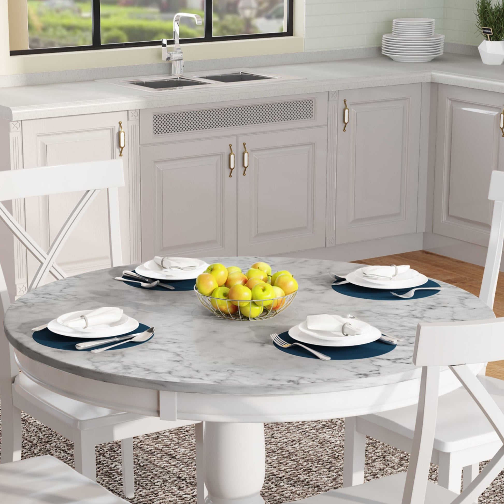 Orisfur 5 Pieces Dining Table and Chairs Set for 4 Persons Kitchen Room Solid Wood Table with 4 Chairs MDF + White + Solid Wood - Korvel