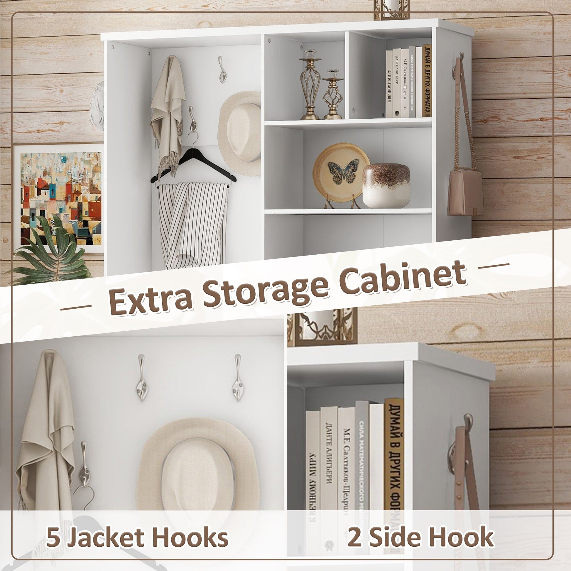 Multi-functional Hall Tree with Storage Shelves Drawers Cabinet Elegant Hallway Shoe Cabinet with Bench Modern Coat Rack White - Korvel