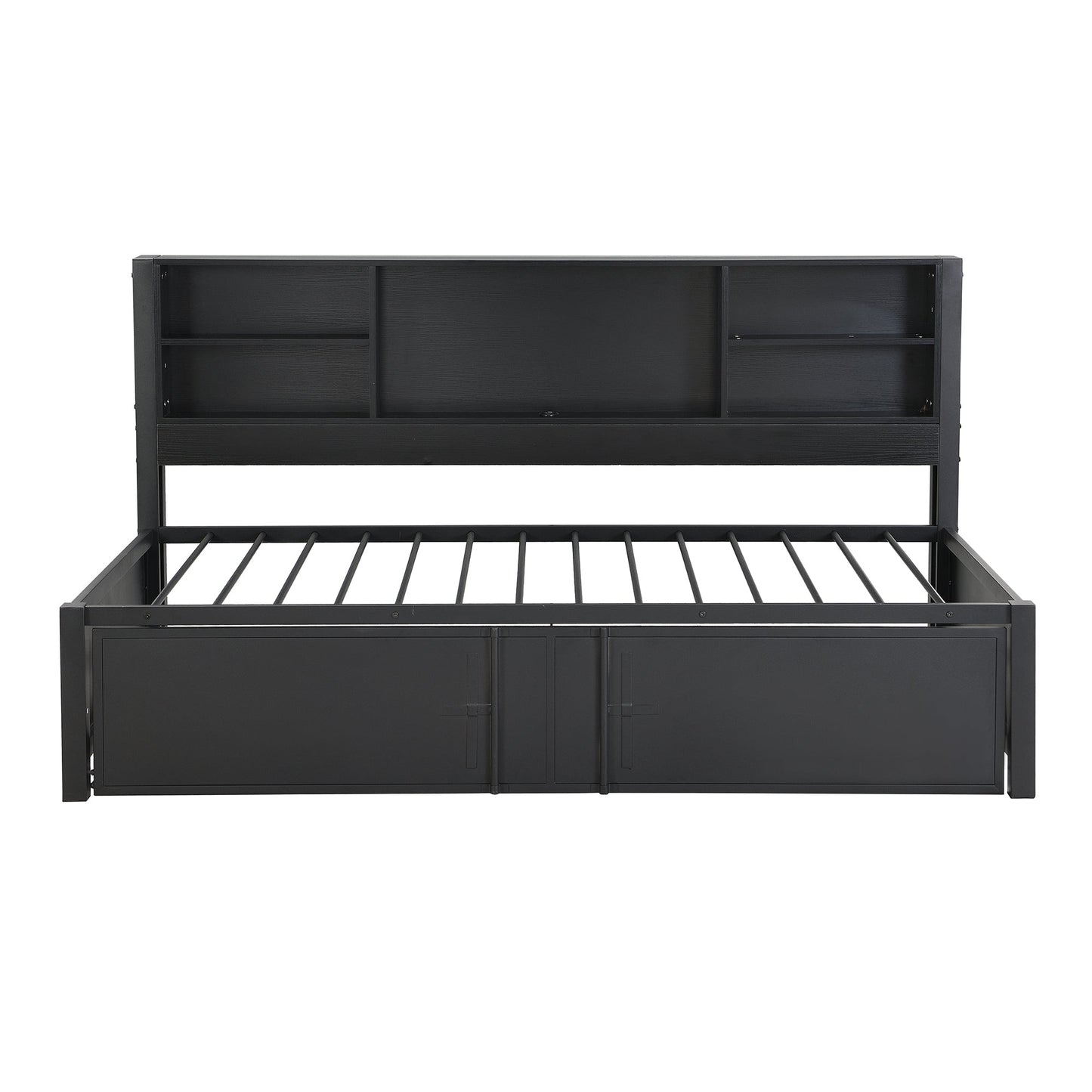 Metal Twin Size Daybed with Trundle, Storage & USB Ports - Black