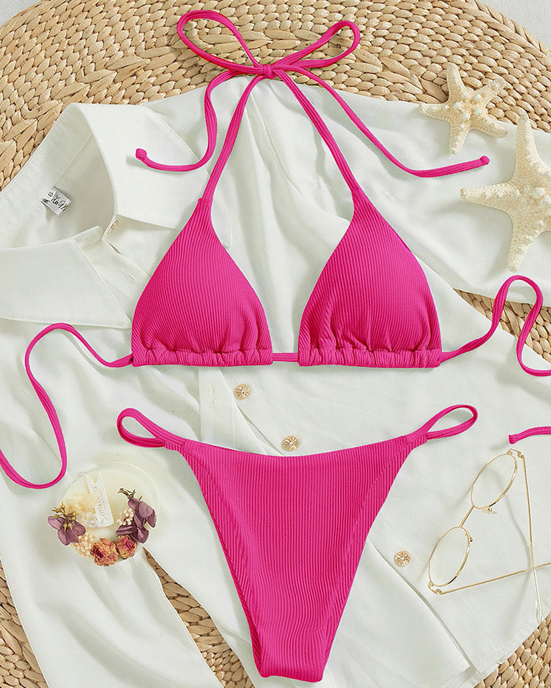 Hanging neck tie bikini multi-color three-point swimsuit hot spring swimsuit - Korvel