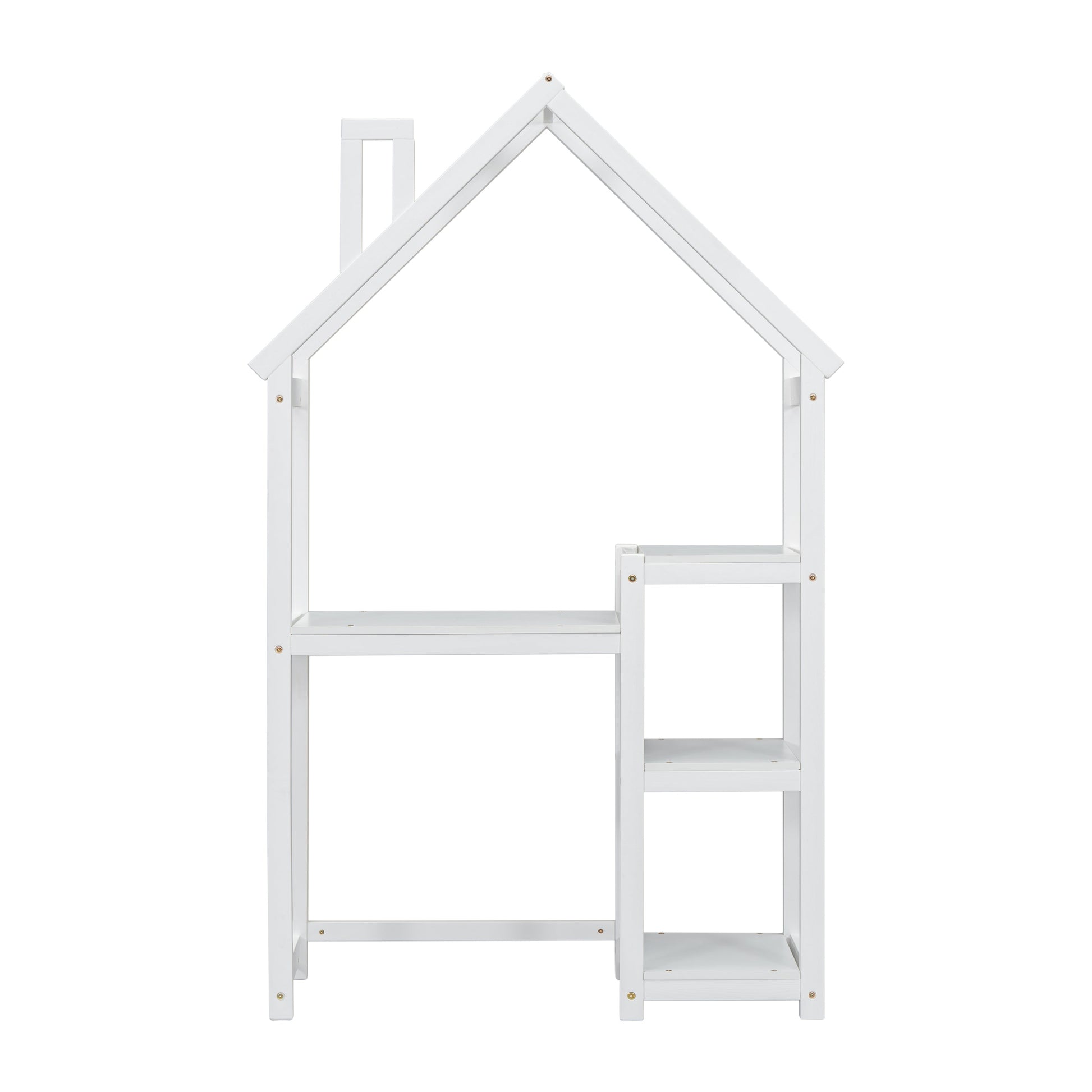 House-shaped Wooden writing Desk,Kids study Table,Bookshelf & Toy Storage,White - Korvel