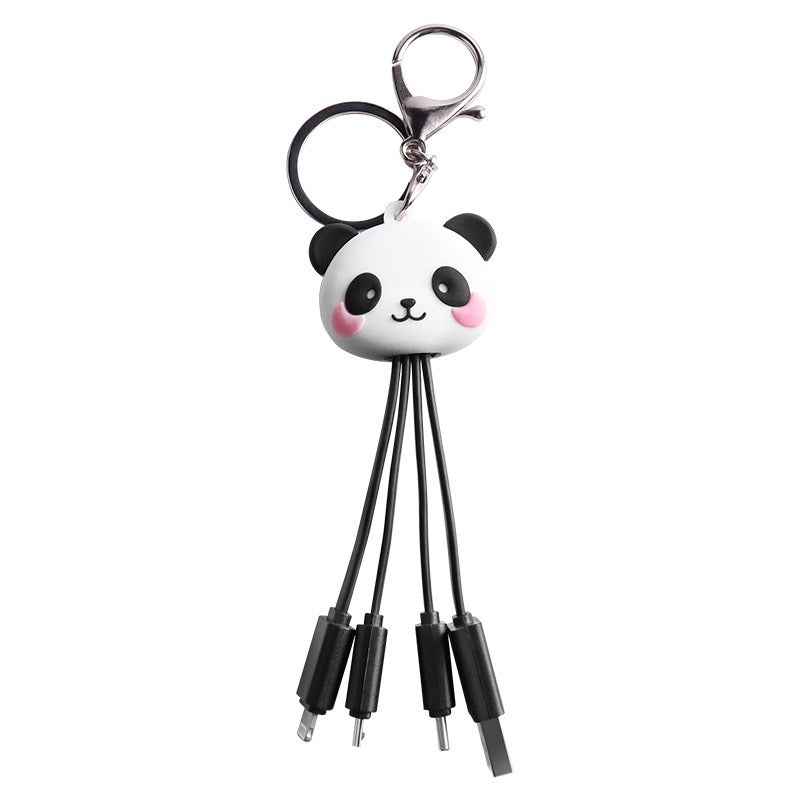 Cartoon Panda One Drag Three Data Wires Cute Keychain Panda Three in One Fast Charging Mobile Phone Charging Cable - Korvel