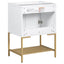 24" Bathroom Vanity with Sink, Bathroom Vanity Cabinet with Two Doors and Gold Metal Frame, Open Storage Shelf, White - Korvel