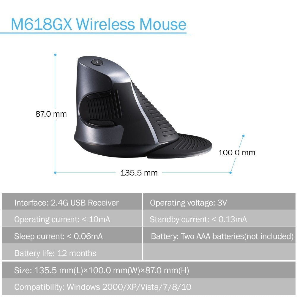 Delux M618GX Ergonomic Vertical Wireless Mouse 6 Buttons 1600DPI Optical Mouse With 3 Colors Silicon Rubber Case For PC Laptop - Korvel