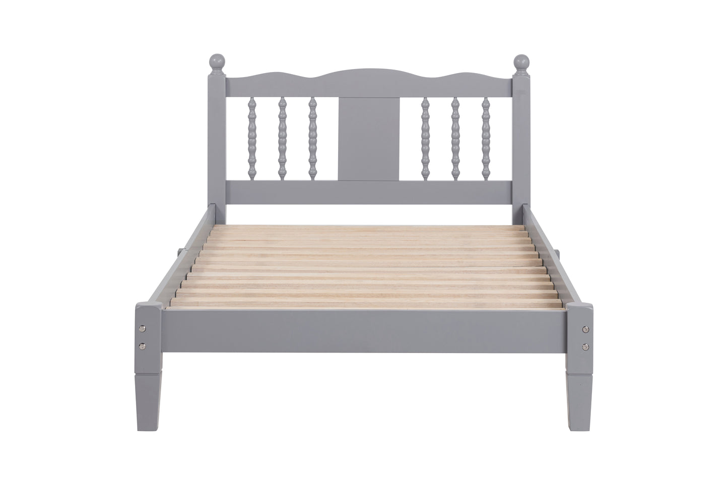 Twin Bed with Column-Decoration Headboard, with Bed Slats,Grey - Korvel