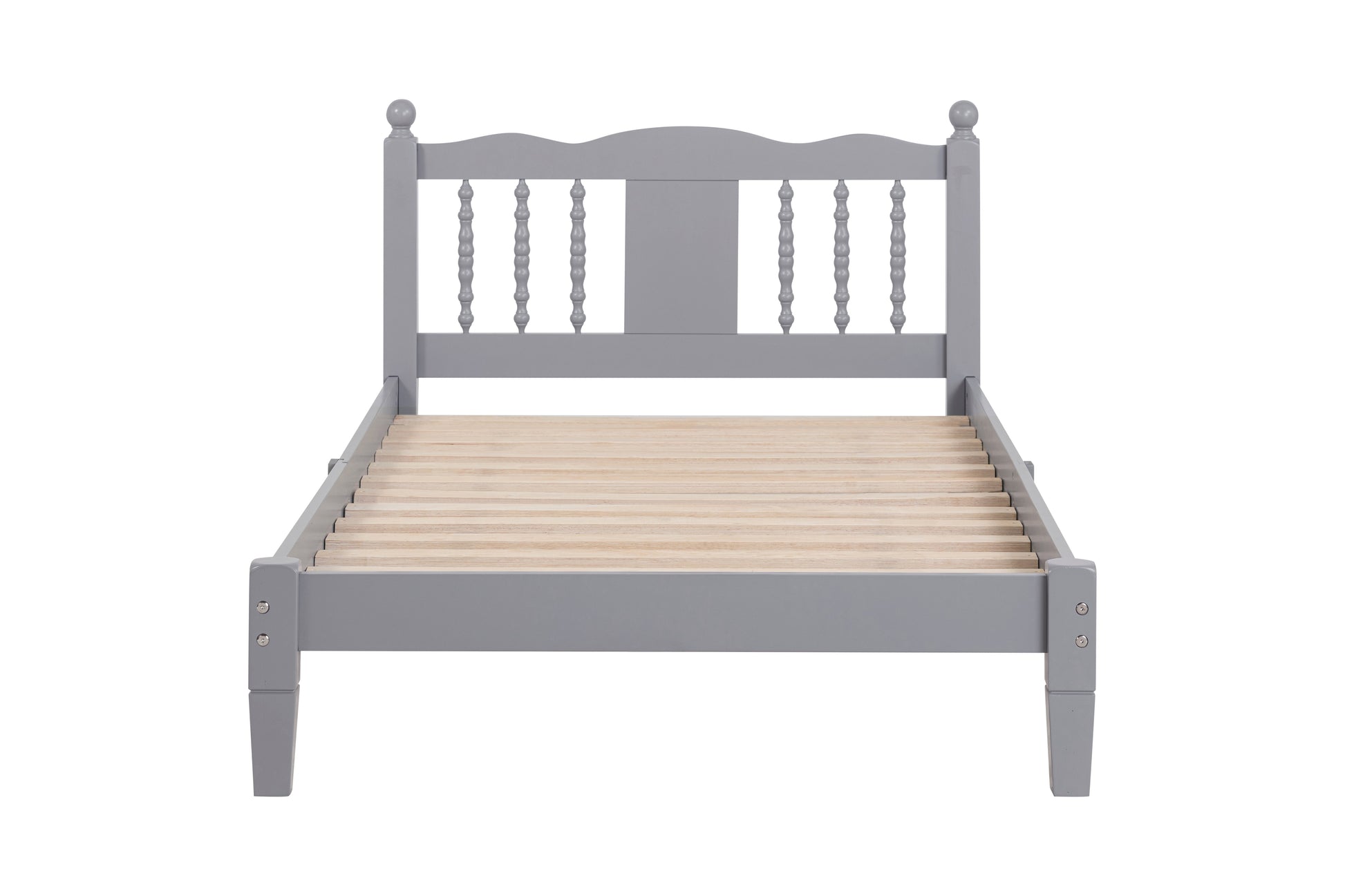 Twin Bed with Column-Decoration Headboard, with Bed Slats,Grey - Korvel
