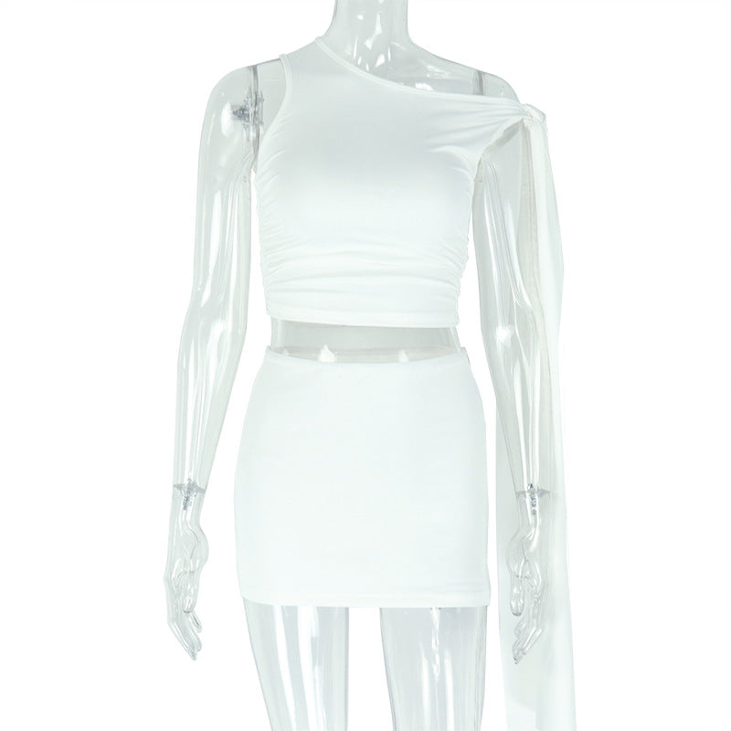 Strap Oblique Collar Asymmetric Dress Set
