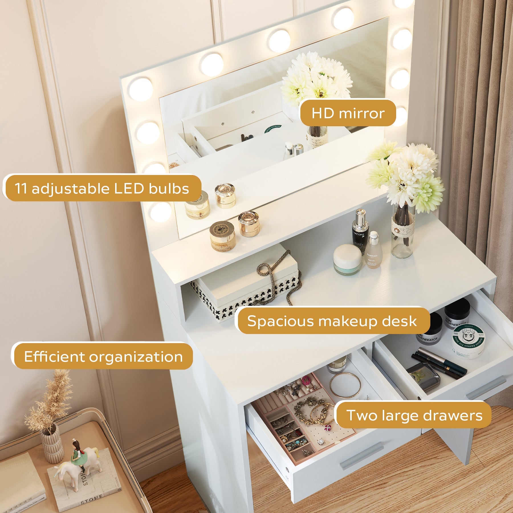 Makeup Vanity Desk with Mirror & Light - Korvel