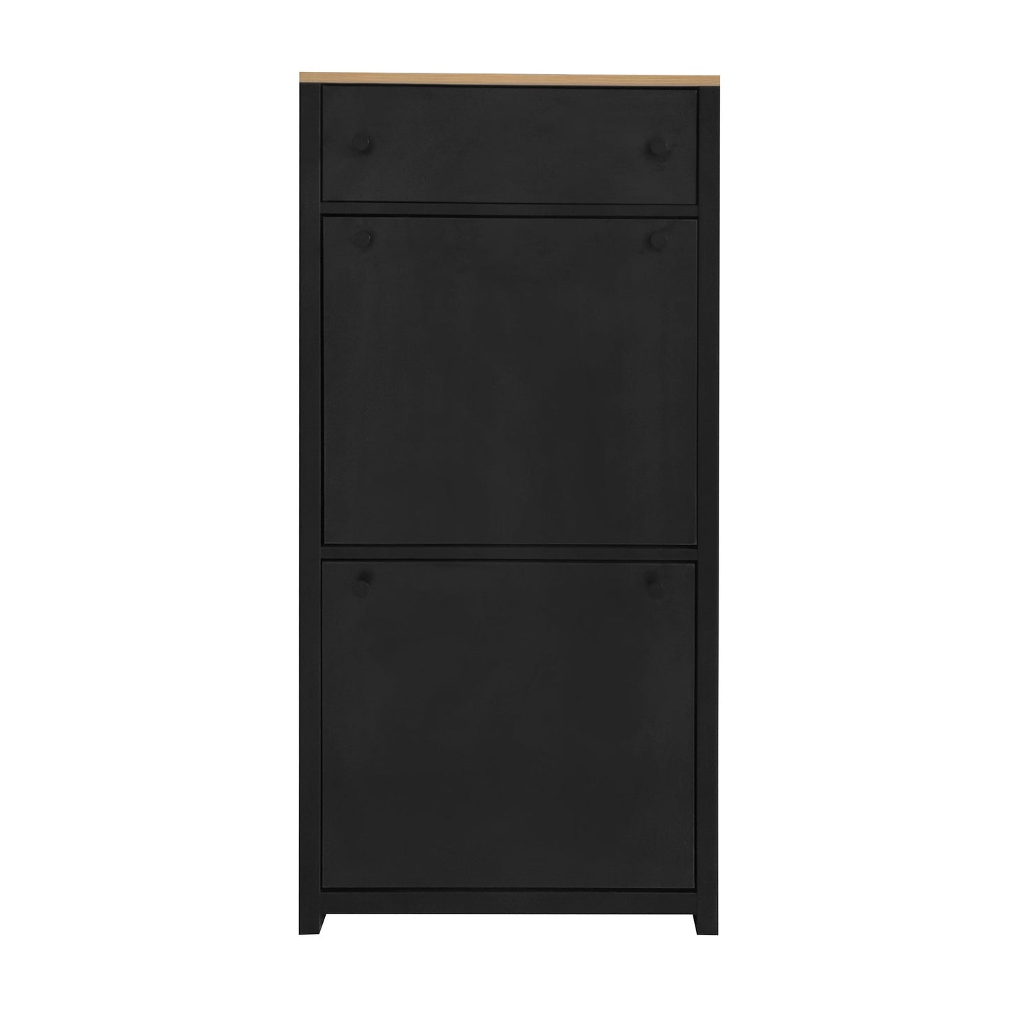 ONTREND Black Shoe Cabinet with 2 Flip Drawers