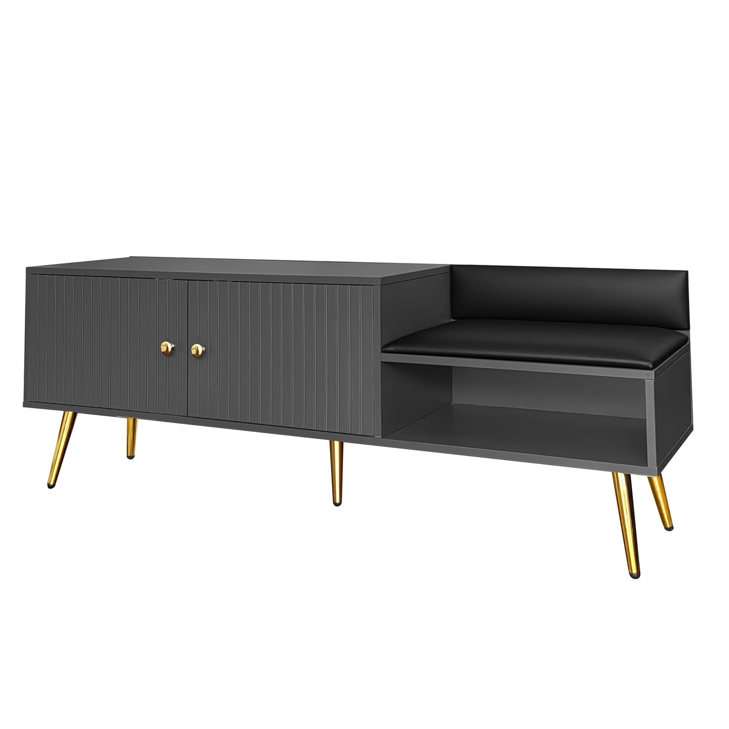 Modern Shoe Storage Bench with Hidden Storage and Upholstered Cushions for Bedside, Living Room and Entryway (Gray) - Korvel