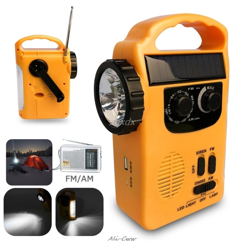 Outdoor Emergency Hand Crank Solar Dynamo AM/FM Radios Power Bank with LED Lamp - Korvel