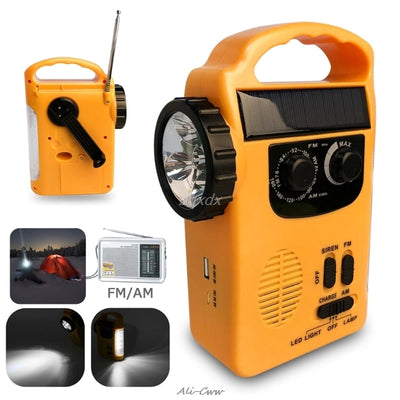 Outdoor Emergency Hand Crank Solar Dynamo AM/FM Radios Power Bank with LED Lamp - Korvel