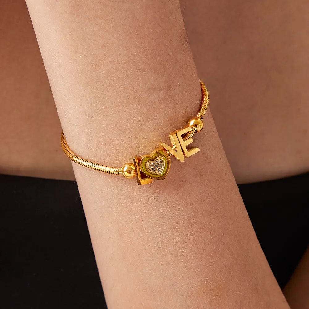 Titanium Steel Rhinestone Letter Bracelet - Korvel