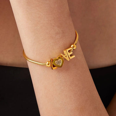 Titanium Steel Rhinestone Letter Bracelet - Korvel
