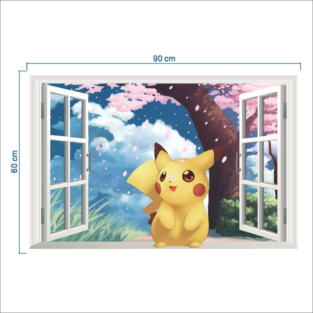 New 3D Pikachu Wall Sticker Pok é mon Wallpaper Self adhesive Cartoon Graffiti Anime Poster Children's Room PVC - Korvel