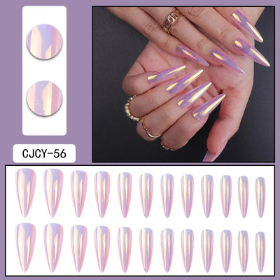 24 unghie finte in ABS con motivo a spillo lungo 1 gel di gelatina 1 lima per unghie a colori casuali per l'uso quotidiano - Korvel