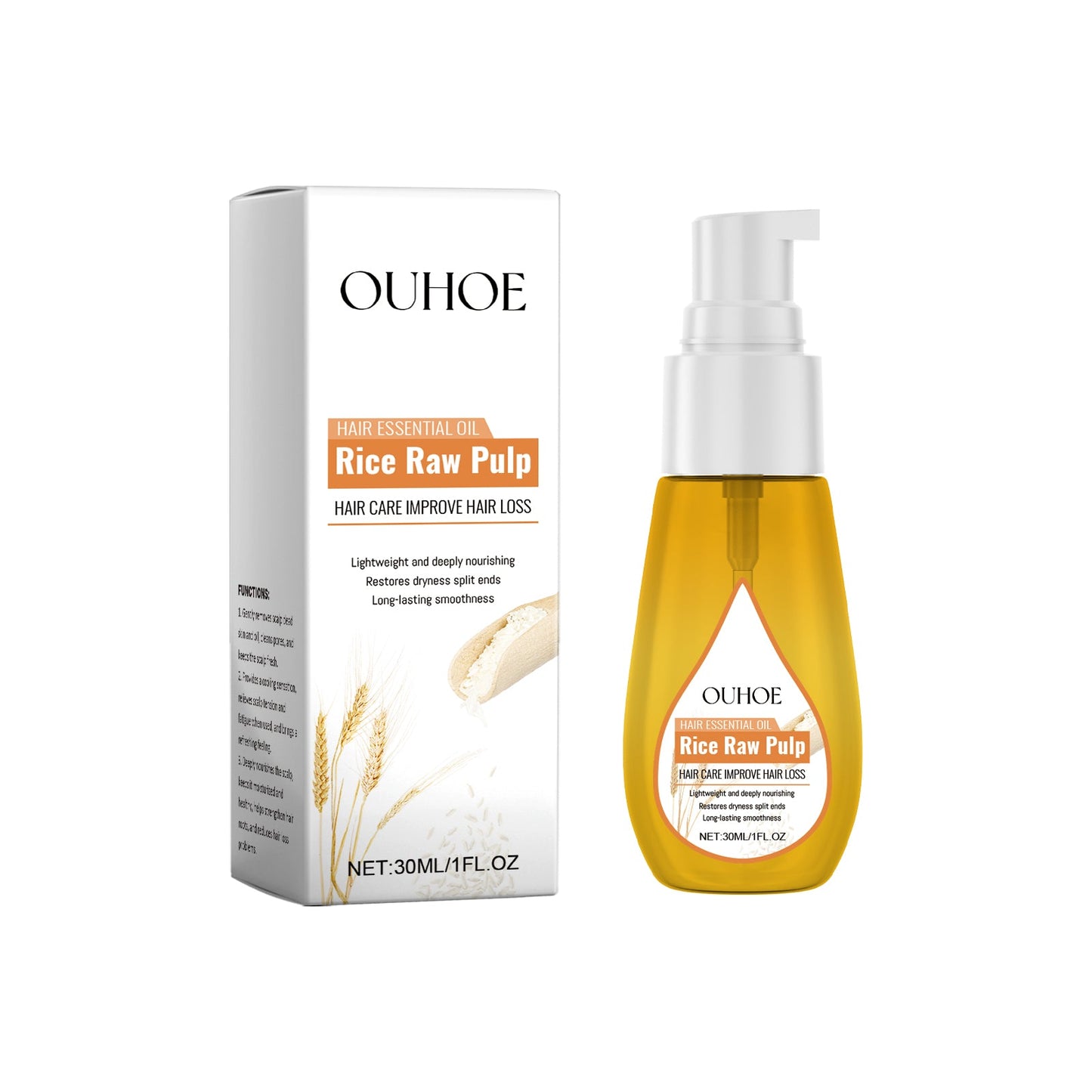 Rice Wash Water Hair Care Oil Repair Hair End Moisturizing Hair Natural Fluffy, Smooth And Glossy Hair Care Essential Oil - Korvel
