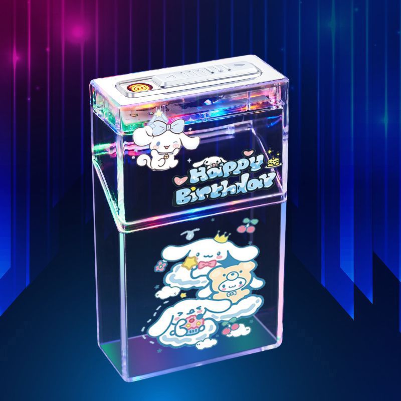 Pacha Dog Cartoon Sanrio Cigarette Box Charging Lighter Integrated Transparent Body Atmosphere Colorful Lights Cute Gift Object - Korvel