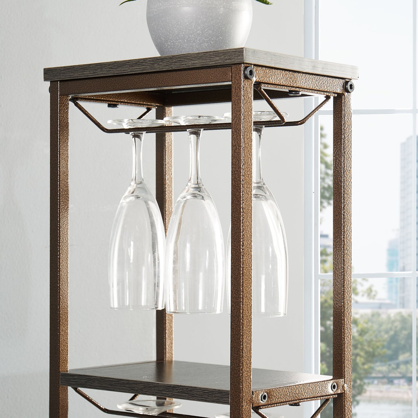Elegant Grey 11-Bottle Wine Rack with Glass Holder