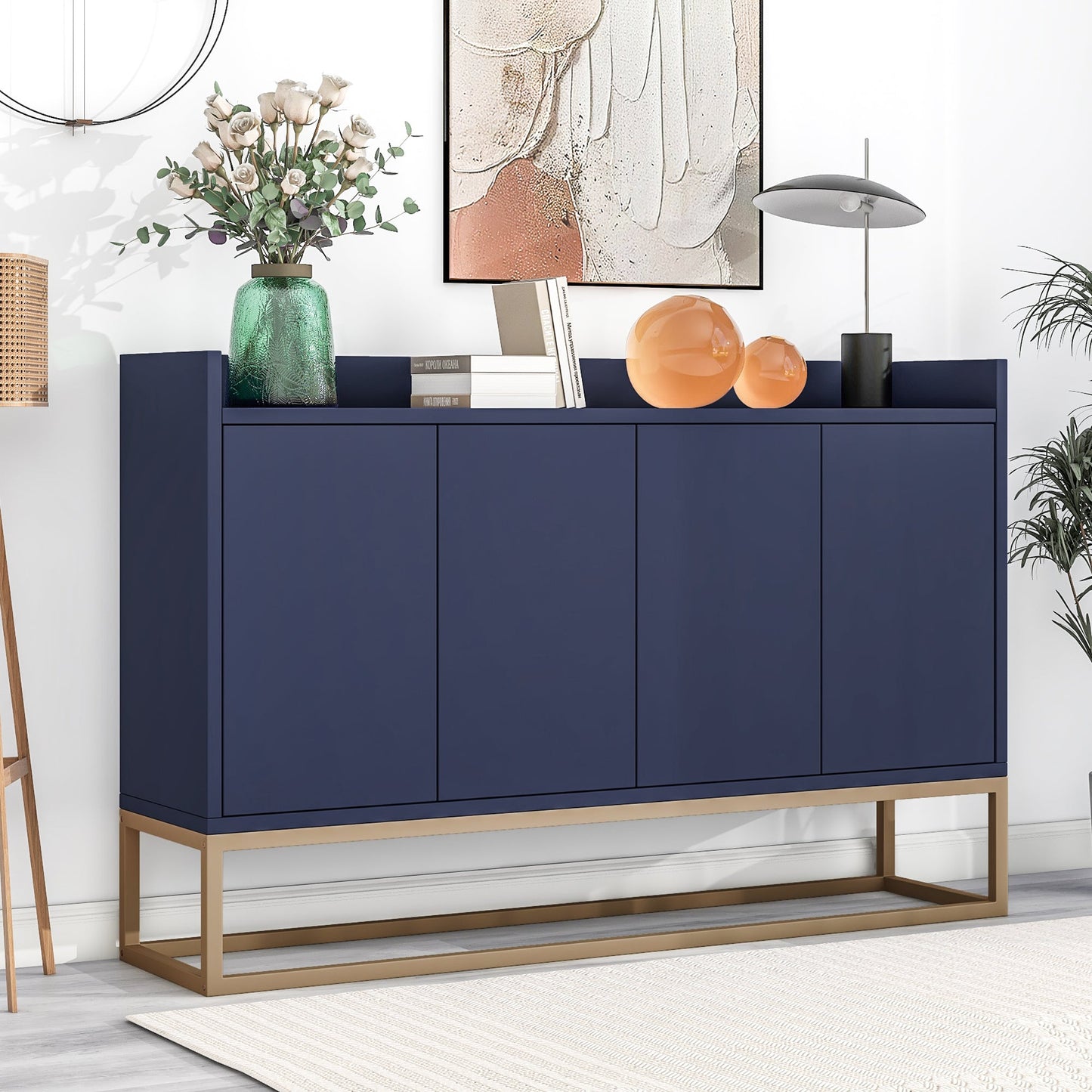 TREXM Modern Sideboard Elegant Buffet Cabinet with Large Storage Space for Dining Room, Entryway (Navy) - Korvel