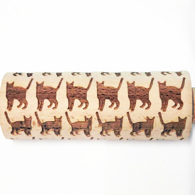 Wooden Rolling Pin Beech Wood Laser Engraved Printing Rolling Pin Christmas Flip Sugar Cookie Pressing Stick - Korvel