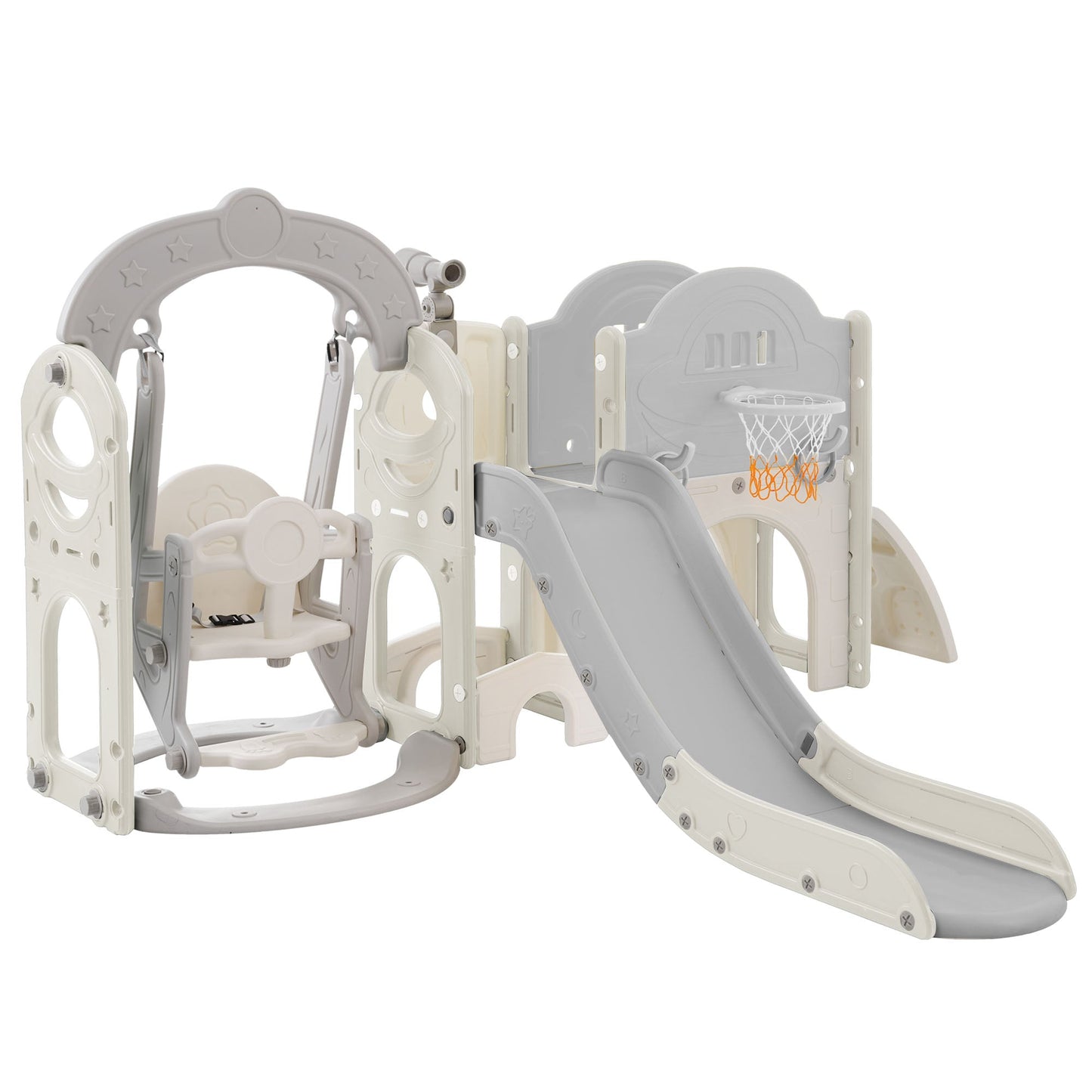 Toddler Slide and Swing Set 7 in 1, Kids Playground Climber Slide Playset with Basketball Hoop Freestanding  Combination - Korvel